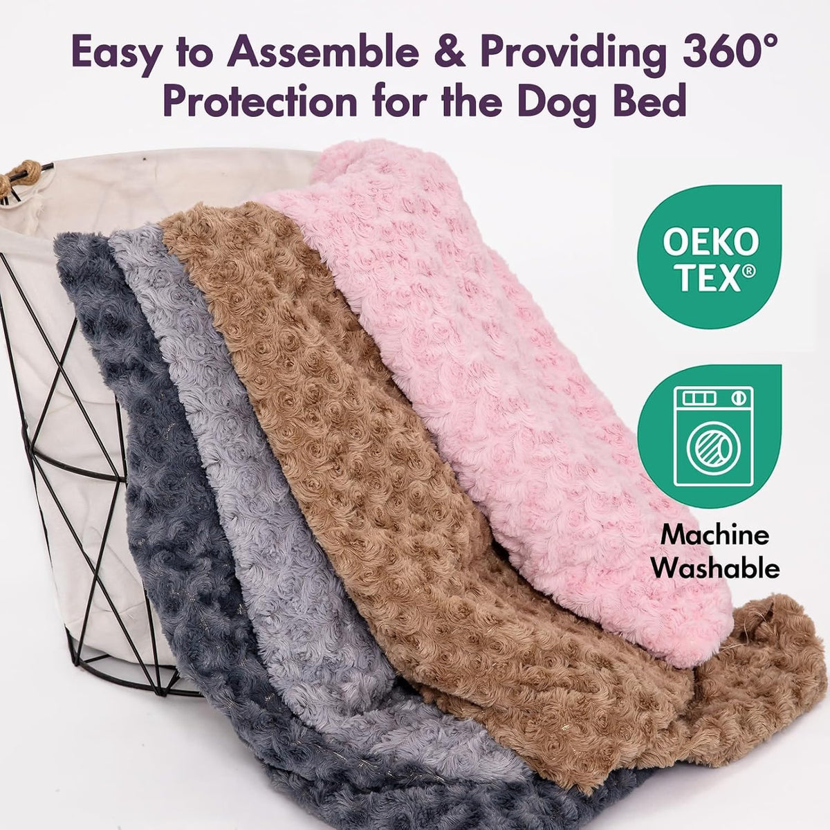 Faux Fur Dog Bed Covers – Ultra Soft Rose Velvet, Removable & Washable, Cozy & Durable,Large Pet Bed Cover Only (No Filling)